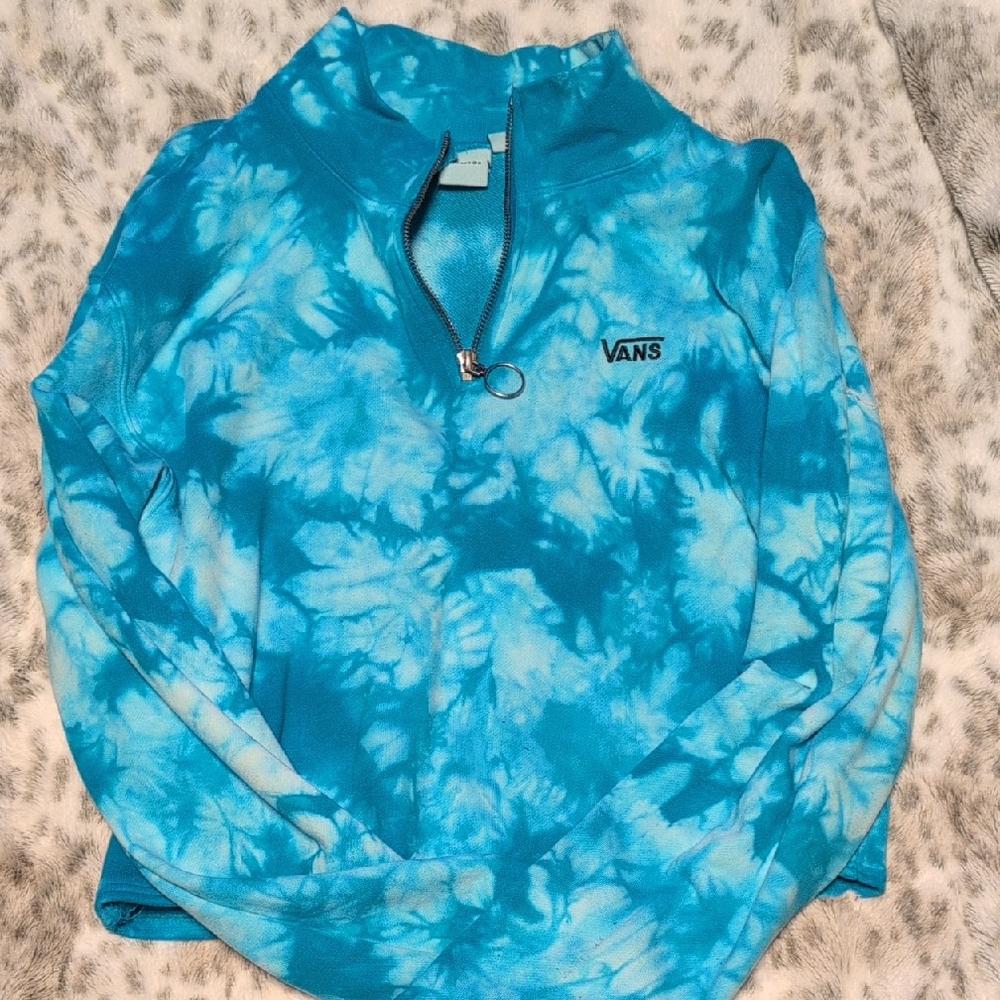 Vans Aqua Tie-Dye Quarter Zip Sweatshirt Cropped
